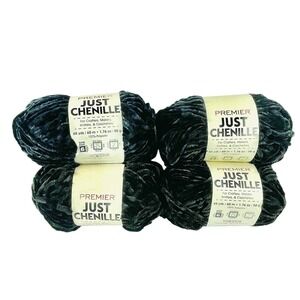 Premier JUST CHENILLE Yarn 65 yards (Lot of 4) BLACK Crochet Super Bulky NEW